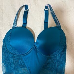 Victoria's Secret Teal Lace-Trim Bustier Bodysuit